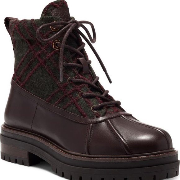Louise et Cie Sarni Boots Leather Lace Up Lug Sole Booties Plum Size 8 NEW - Picture 1 of 8
